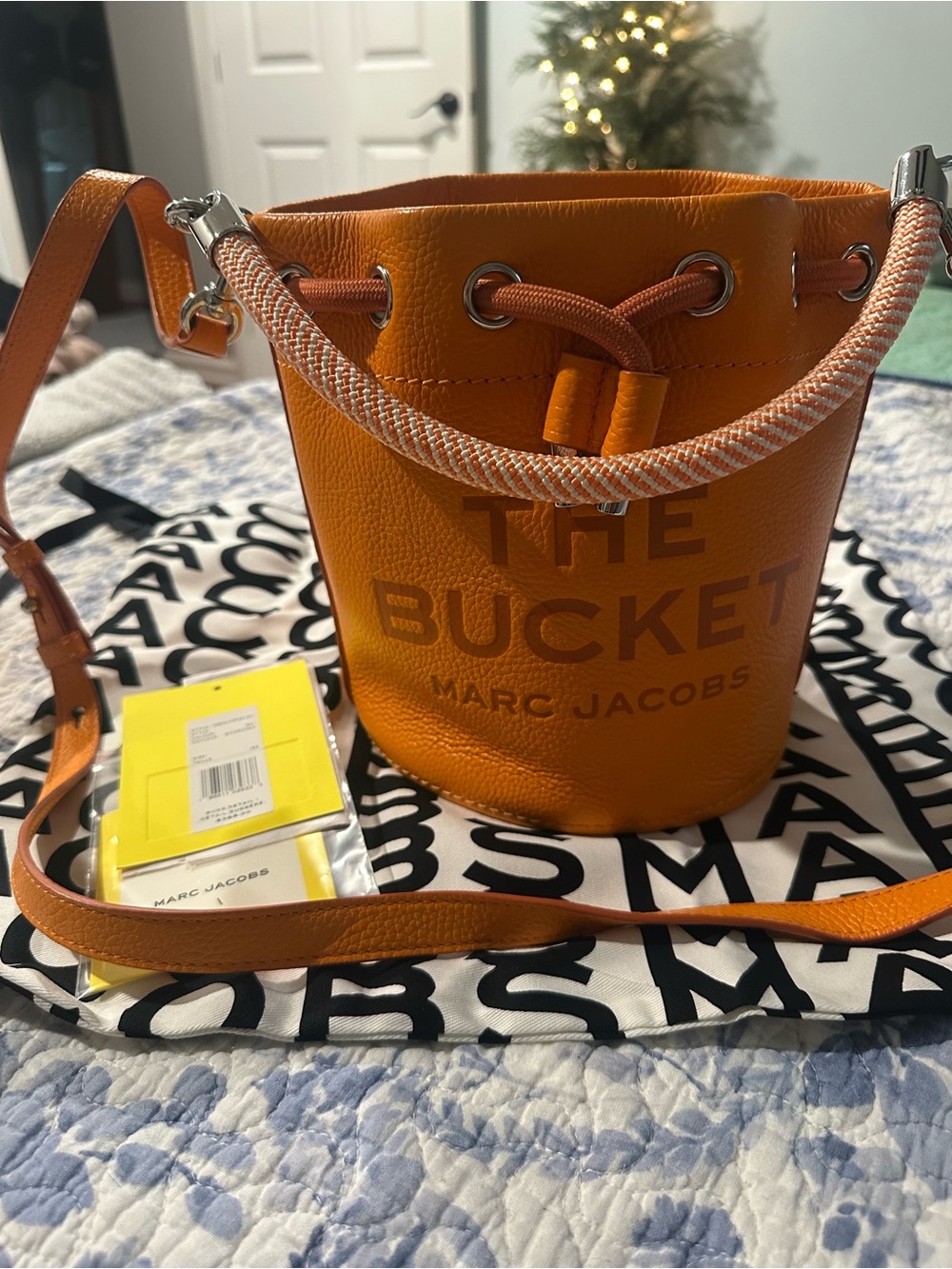 Marc Jacobs Orange Pebbled Leather 'The Bucket' Drawstring Shoulder Bag - Picture 2 of 9